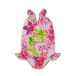 Versace Girls' Orchid & Logo Print Swimsuit - Baby size 6/9months